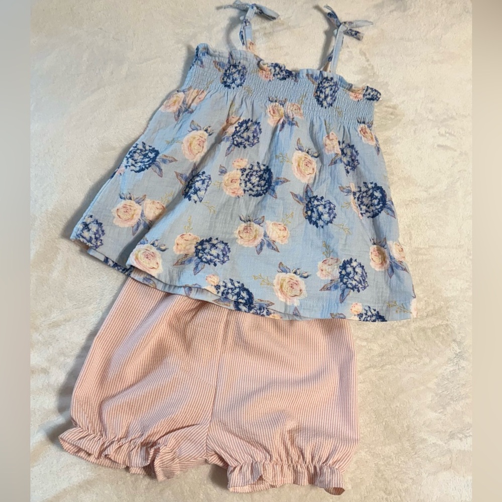 4T-5T Mud Pie Blue Floral and Pink Striped girl Set